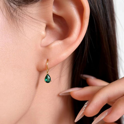 0.8ct Pear - Cut Lab - Grown Emerald Drop Earrings - S925 Silver Plated Gold - BOCOS JEWELRY - bocosjewelry