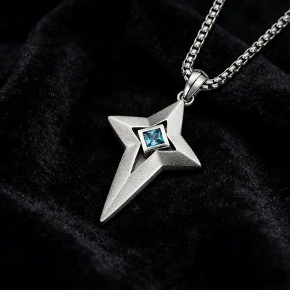 0.8ct Princess - Cut Lab - Grown Blue Sapphire Star Pendant Necklace - 925 Sterling Silver - BOCOS JEWELRY - bocosjewelry