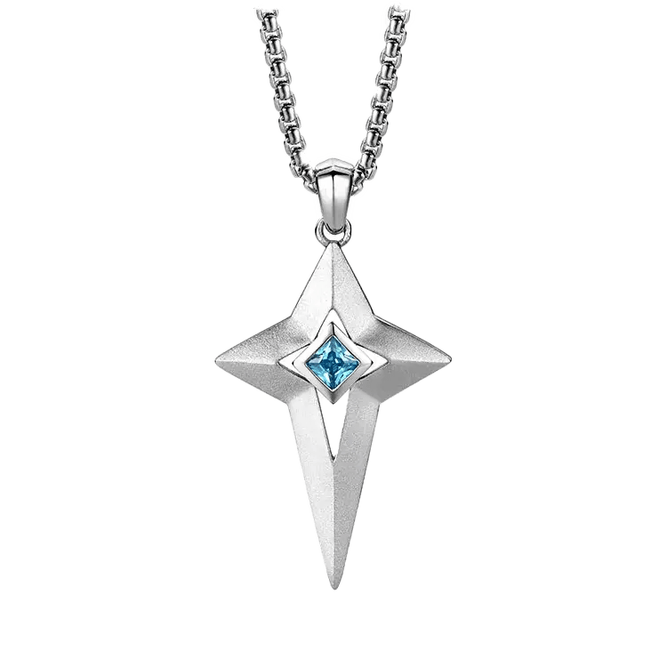 0.8ct Princess - Cut Lab - Grown Blue Sapphire Star Pendant Necklace - 925 Sterling Silver - BOCOS JEWELRY - bocosjewelry