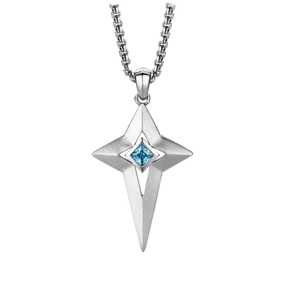 0.8ct Princess - Cut Lab - Grown Blue Sapphire Star Pendant Necklace - 925 Sterling Silver - BOCOS JEWELRY - bocosjewelry