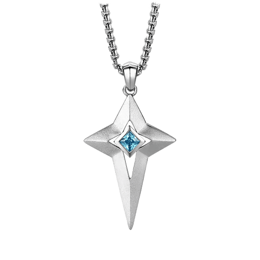 0.8ct Princess - Cut Lab - Grown Blue Sapphire Star Pendant Necklace - 925 Sterling Silver - BOCOS JEWELRY - bocosjewelry