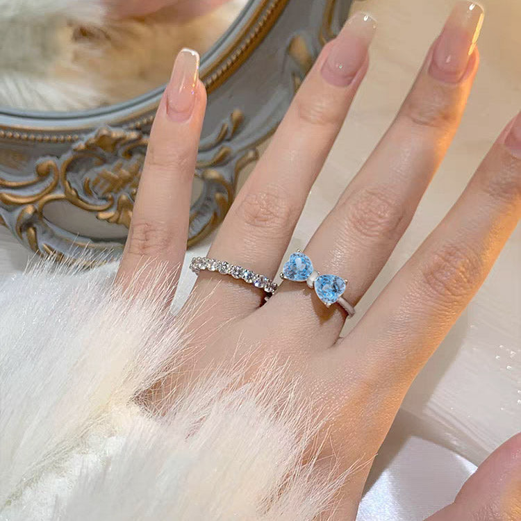 Double Heart Bow Ring - Crushed Ice Cut Gemstone