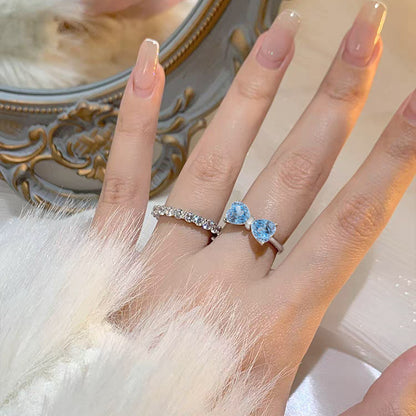 Double Heart Bow Ring - Crushed Ice Cut Gemstone
