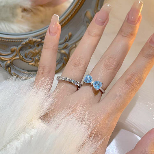 Double Heart Bow Ring - Crushed Ice Cut Gemstone