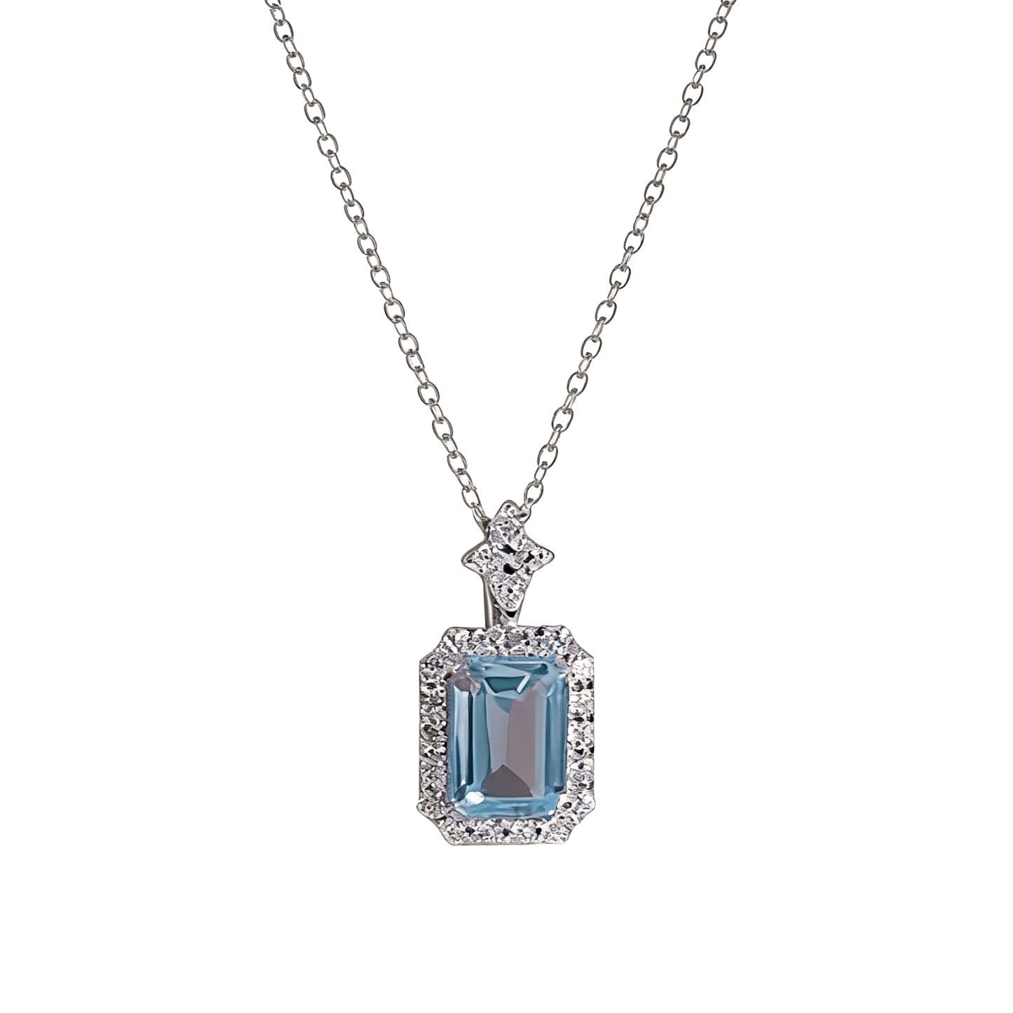 18k White Gold Emerald - Cut Lab - Grown Crystal Pendant Necklace | BOCOS JEWELRY - bocosjewelry