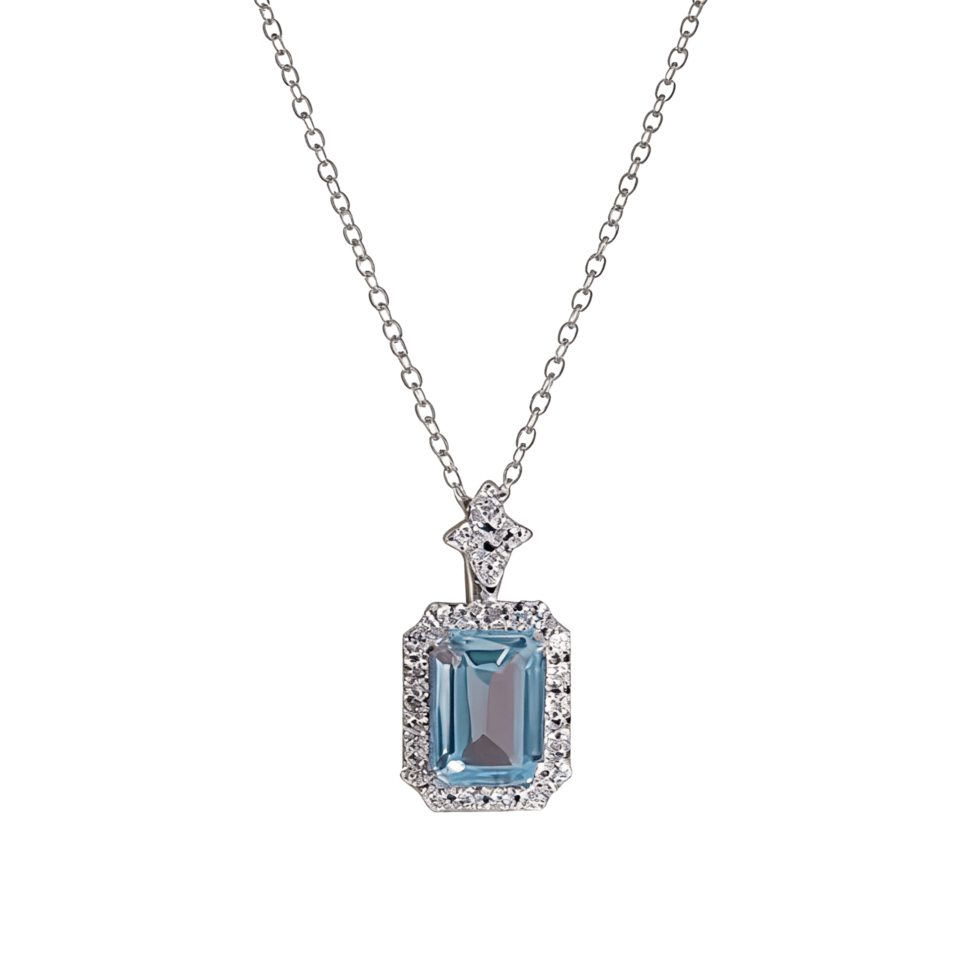 18k White Gold Emerald - Cut Lab - Grown Crystal Pendant Necklace | BOCOS JEWELRY - bocosjewelry