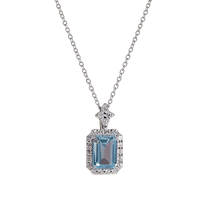 18k White Gold Emerald - Cut Lab - Grown Crystal Pendant Necklace | BOCOS JEWELRY - bocosjewelry