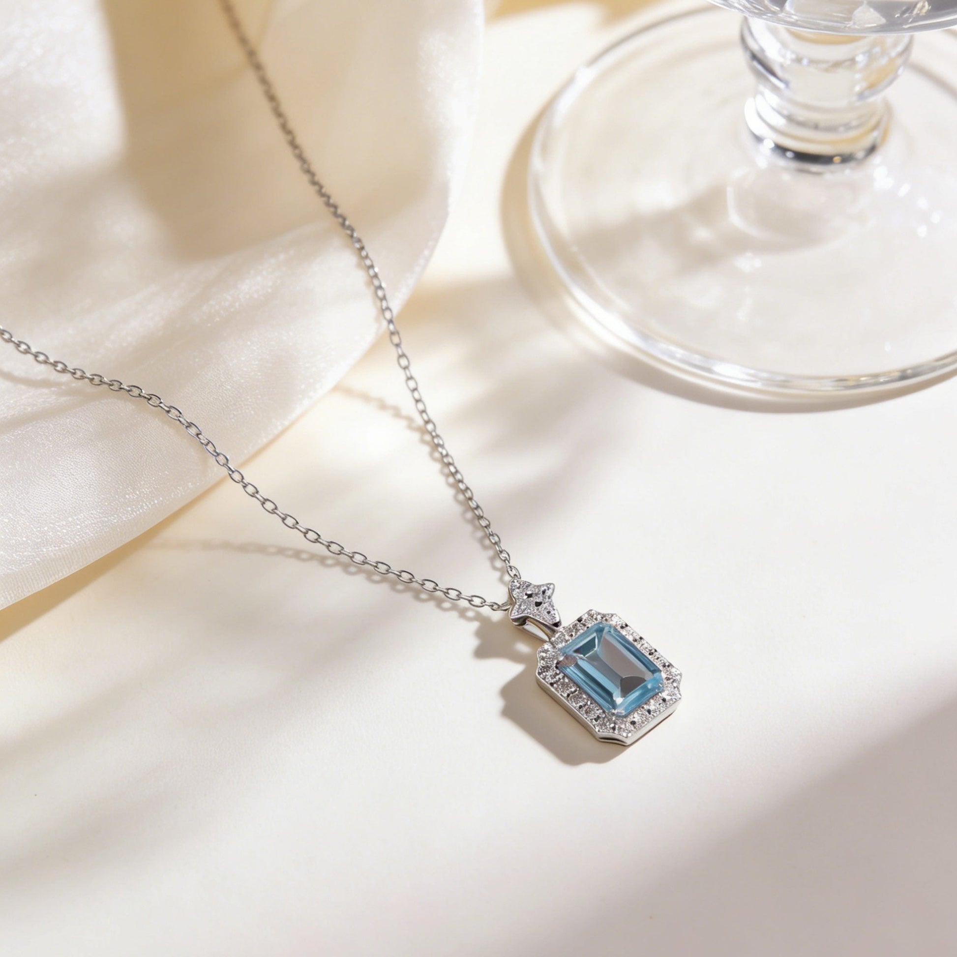 18k White Gold Emerald - Cut Lab - Grown Crystal Pendant Necklace | BOCOS JEWELRY - bocosjewelry