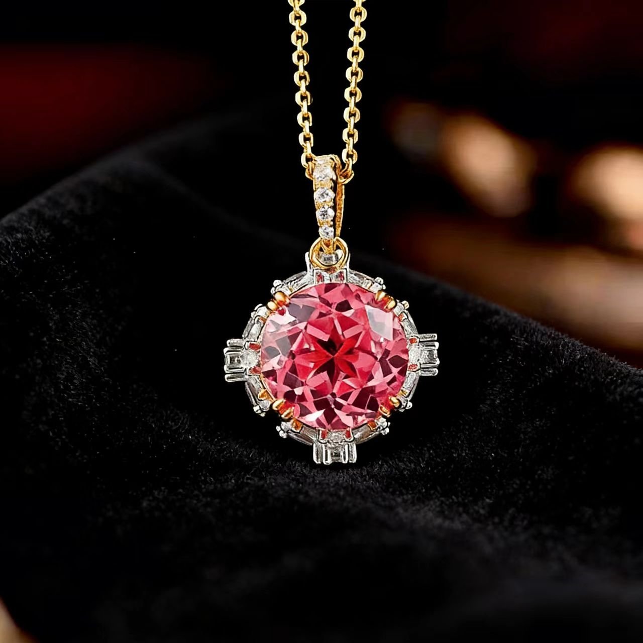 18k Yellow Gold Lotus - Cut Padparadscha Sunset Hue Pendant Necklace | BOCOS JEWELRY - bocosjewelry