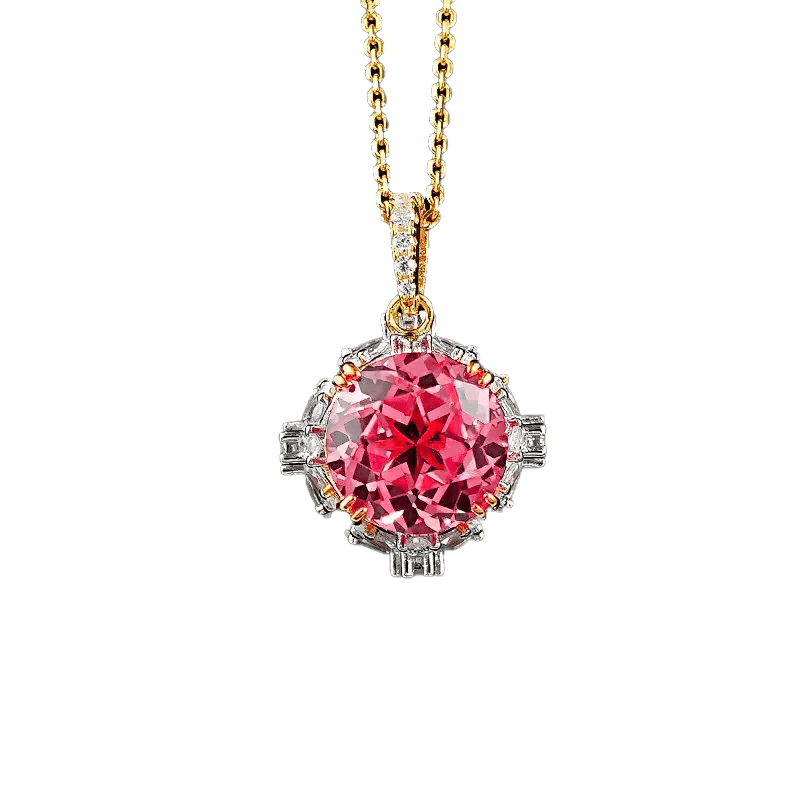 18k Yellow Gold Lotus - Cut Padparadscha Sunset Hue Pendant Necklace | BOCOS JEWELRY - bocosjewelry