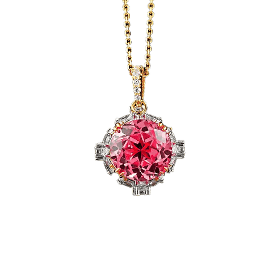 18k Yellow Gold Lotus - Cut Padparadscha Sunset Hue Pendant Necklace | BOCOS JEWELRY - bocosjewelry