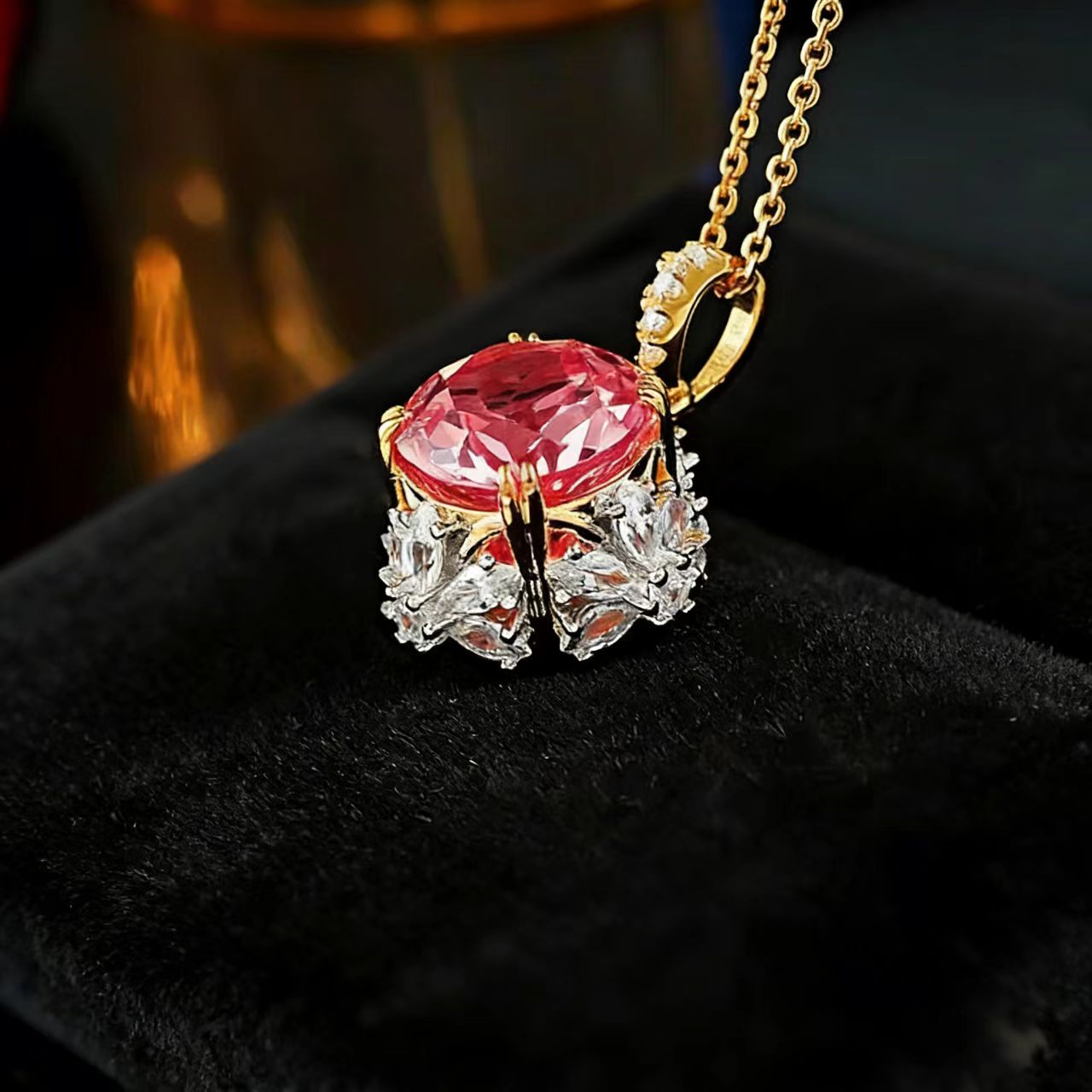 18k Yellow Gold Lotus - Cut Padparadscha Sunset Hue Pendant Necklace | BOCOS JEWELRY - bocosjewelry
