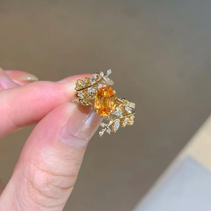 BOCOS Anniversary Exclusive: Lab-Grown Fanta Sapphire Ring - Nature Branch Motif (Solid 10K-18K Gold)