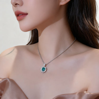 2.2ct Oval Cut Lab-Grown Paraiba Tourmaline Halo Pendant Necklace | 925 Sterling Silver 18K Gold Plated Statement Necklace