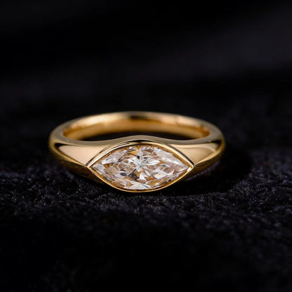 2.0ct Bezel Set Marquise Cut Engagement Ring - Modern East-West Moissanite Ring