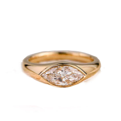 2.0ct Bezel Set Marquise Cut Engagement Ring - Modern East-West Moissanite Rings