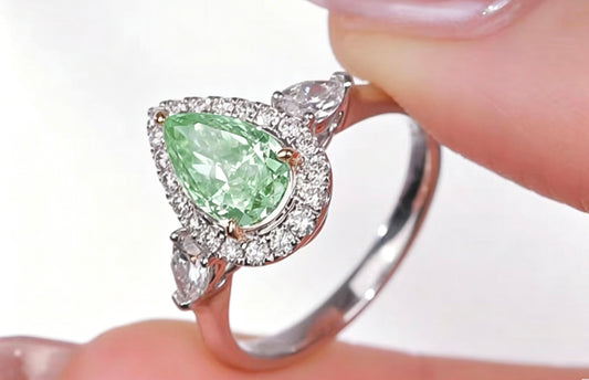 Reserved Custom Order - 3ct Pear Cut Green Lab Diamond Ring in 14K Gold