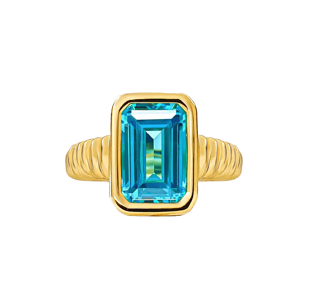 2.5ct Emerald - Cut Lab - Grown Blue Sapphire Ring - 18k Yellow Gold - BOCOS JEWELRY - bocosjewelry