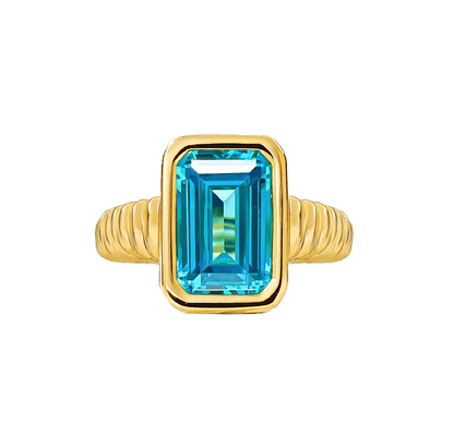2.5ct Emerald - Cut Lab - Grown Blue Sapphire Ring - 18k Yellow Gold - BOCOS JEWELRY - bocosjewelry