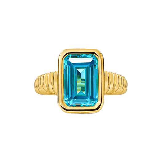 2.5ct Emerald - Cut Lab - Grown Blue Sapphire Ring - 18k Yellow Gold - BOCOS JEWELRY - bocosjewelry