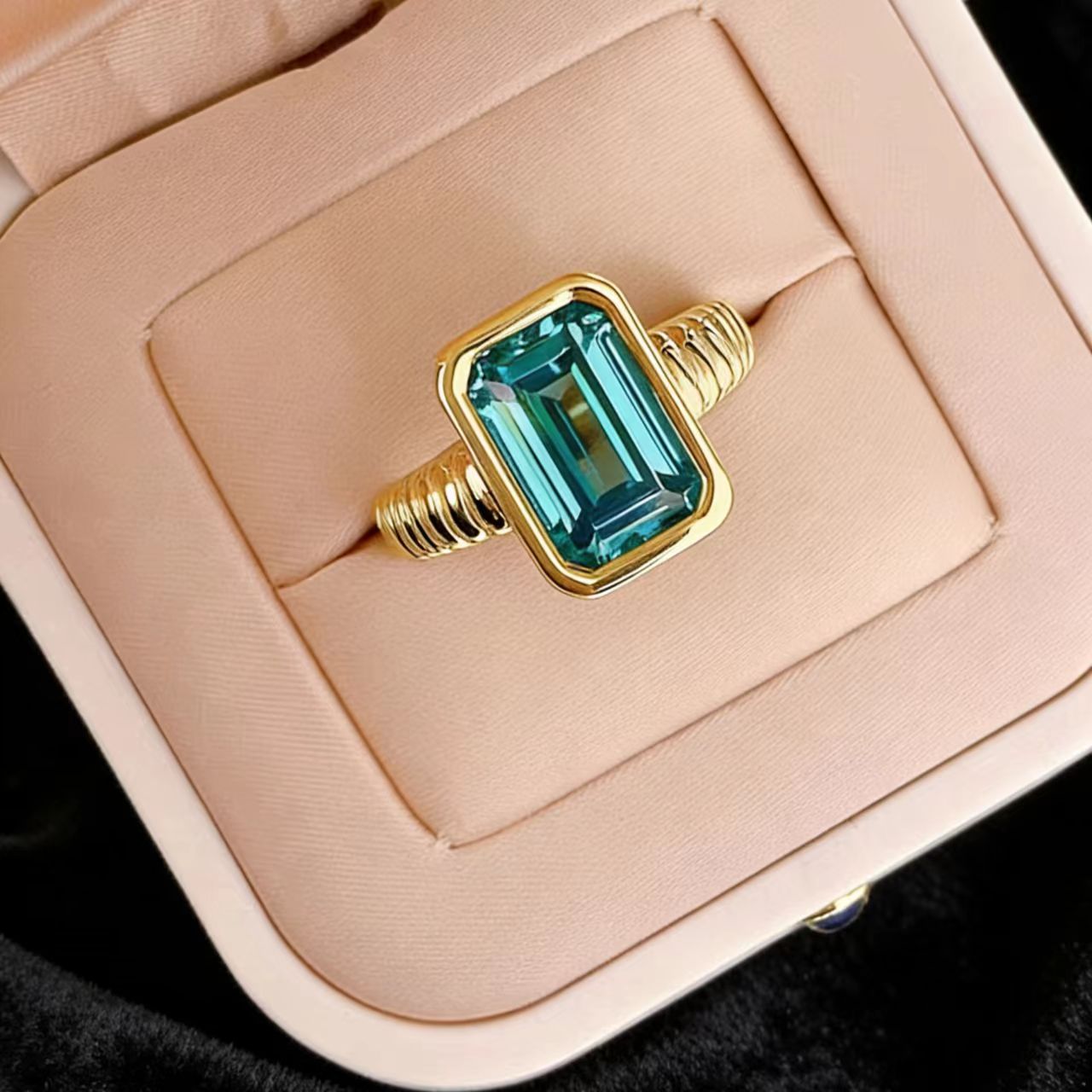2.5ct Emerald - Cut Lab - Grown Blue Sapphire Ring - 18k Yellow Gold - BOCOS JEWELRY - bocosjewelry