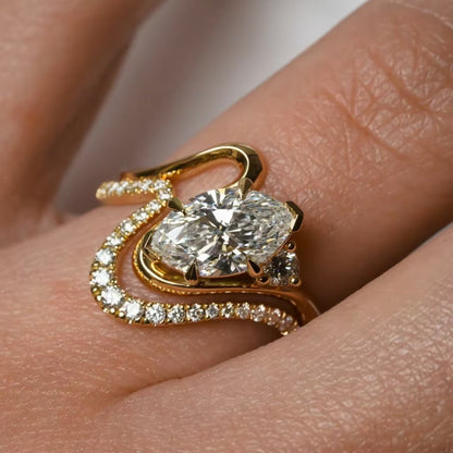 2.5ct Curved Wrap Marquise Cut Engagement Ring - 18K Yellow Gold Moissanite Ring