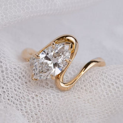 2.5ct Curved Wrap Marquise Cut Engagement Ring - 18K Yellow Gold Moissanite Ring