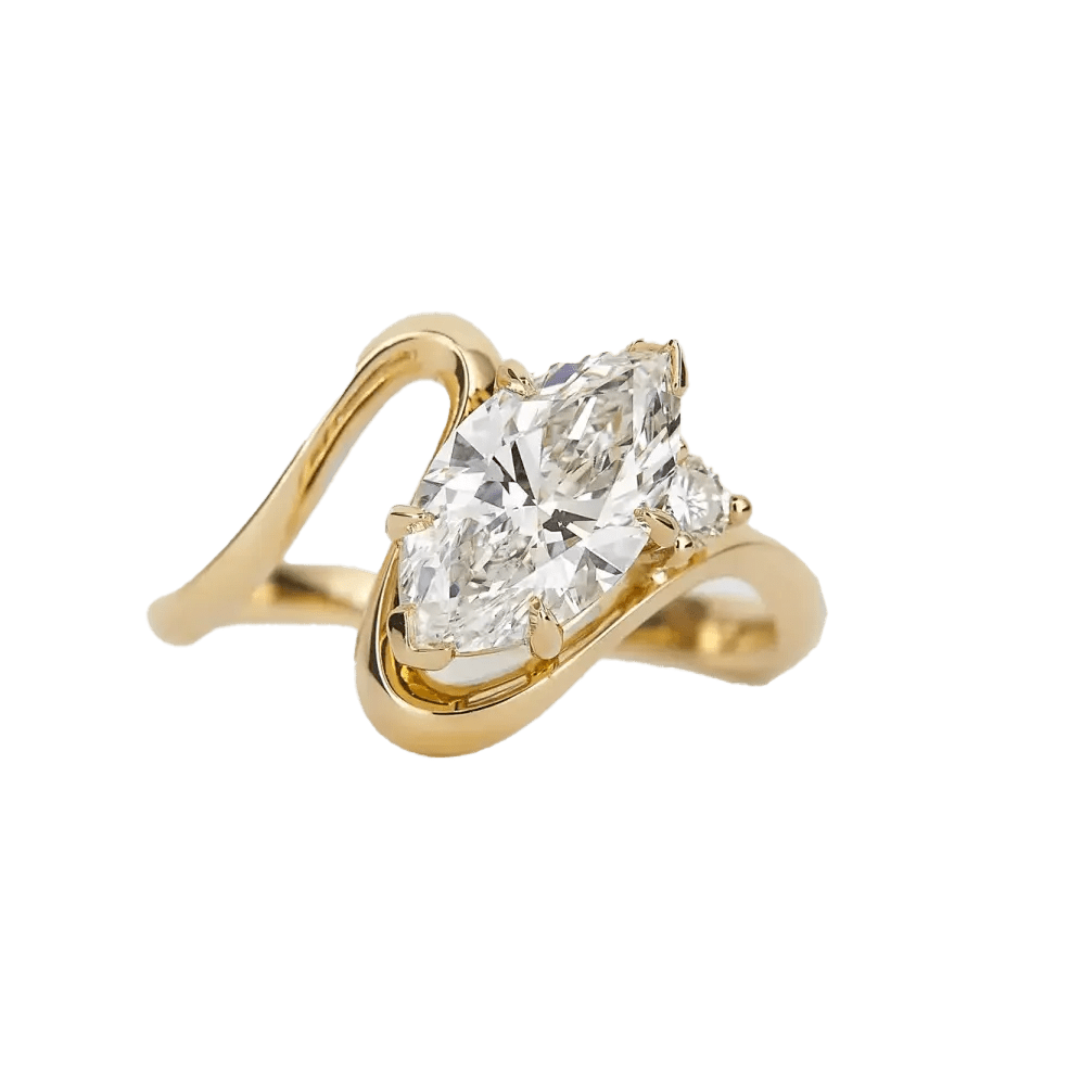 2.5ct Curved Wrap Marquise Cut Engagement Ring - 18K Yellow Gold Moissanite Ring