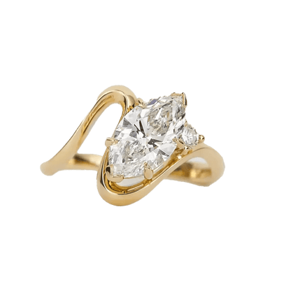 2.5ct Curved Wrap Marquise Cut Engagement Ring - 18K Yellow Gold Moissanite Ring