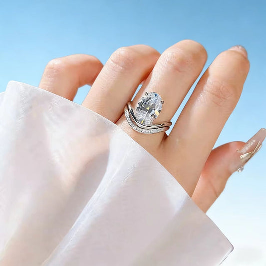 2.5ct Oval - Cut Moissanite Double - Band Ring - 18k Yellow Gold - BOCOS JEWELRY - bocosjewelry