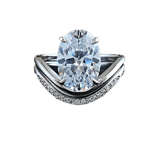 2.5ct Oval - Cut Moissanite Double - Band Ring - 18k Yellow Gold - BOCOS JEWELRY - bocosjewelry