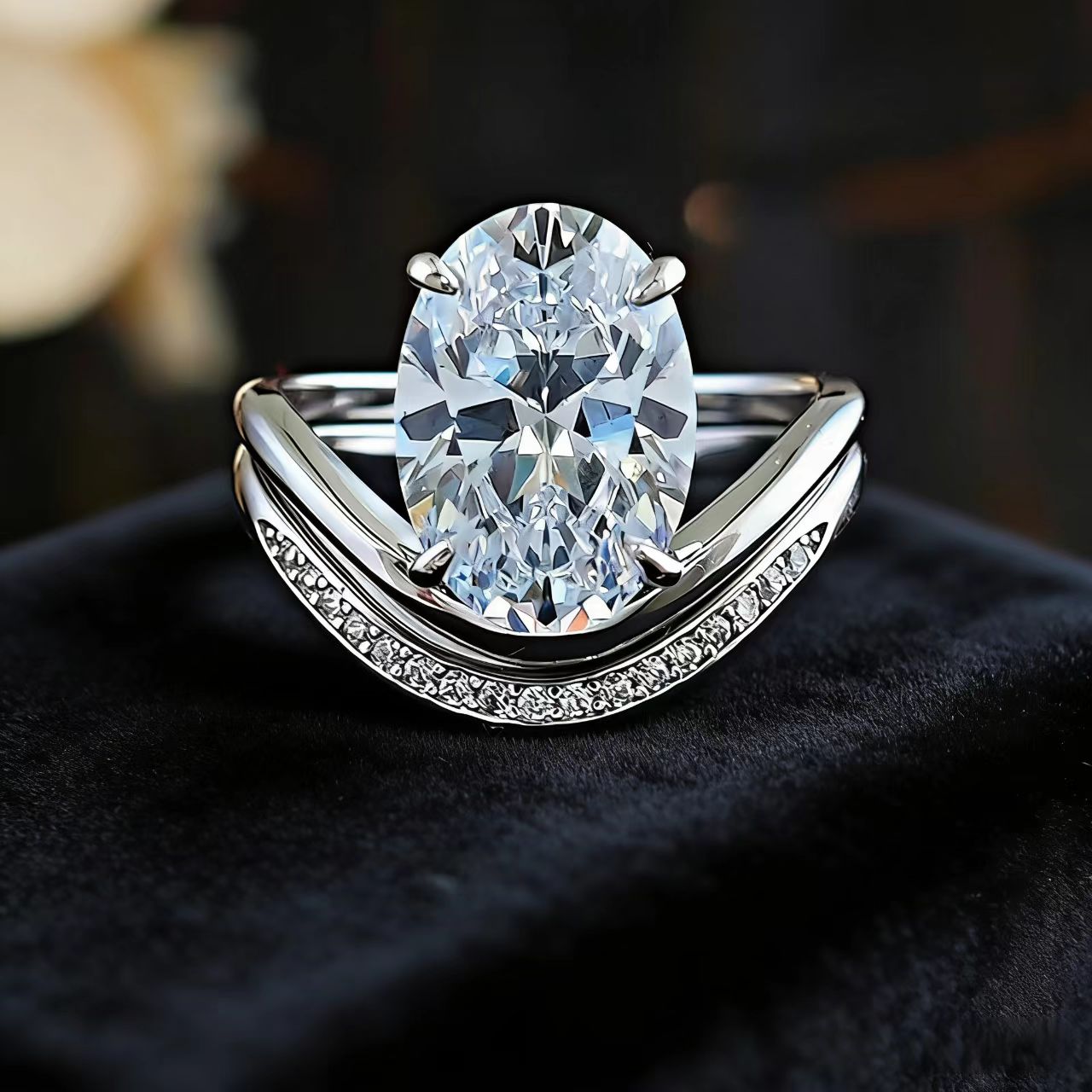 2.5ct Oval - Cut Moissanite Double - Band Ring - 18k Yellow Gold - BOCOS JEWELRY - bocosjewelry
