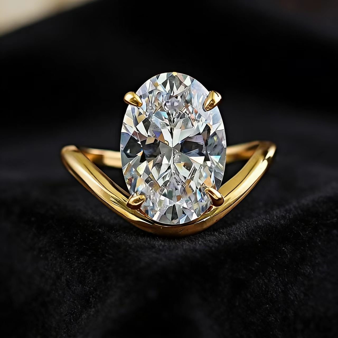 2.5ct Oval - Cut Moissanite Double - Band Ring - 18k Yellow Gold - BOCOS JEWELRY - bocosjewelry