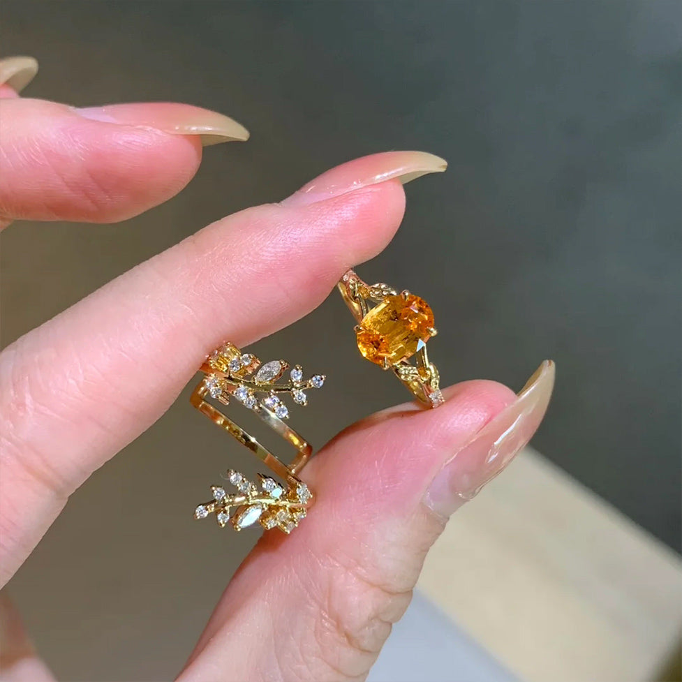 BOCOS Anniversary Exclusive: Lab-Grown Fanta Sapphire Ring - Nature Branch Motif (Solid 10K-18K Gold)