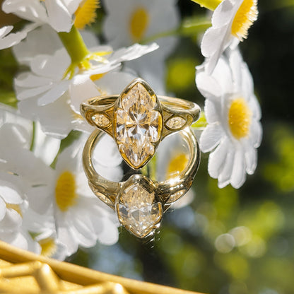 Cubic Zirconia Marquise Ring - 14x7mm Yellow Gold Plated 925 Silver 