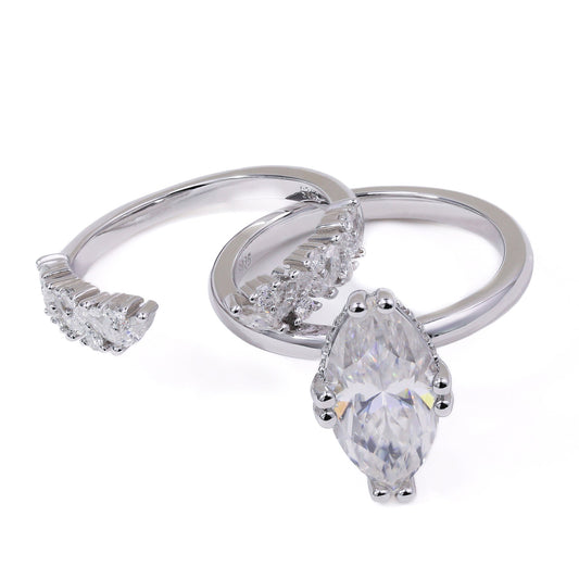 3ct Marquise Cut Moissanite Bridal Set – 925 Sterling Silver for Women - bocosjewelry