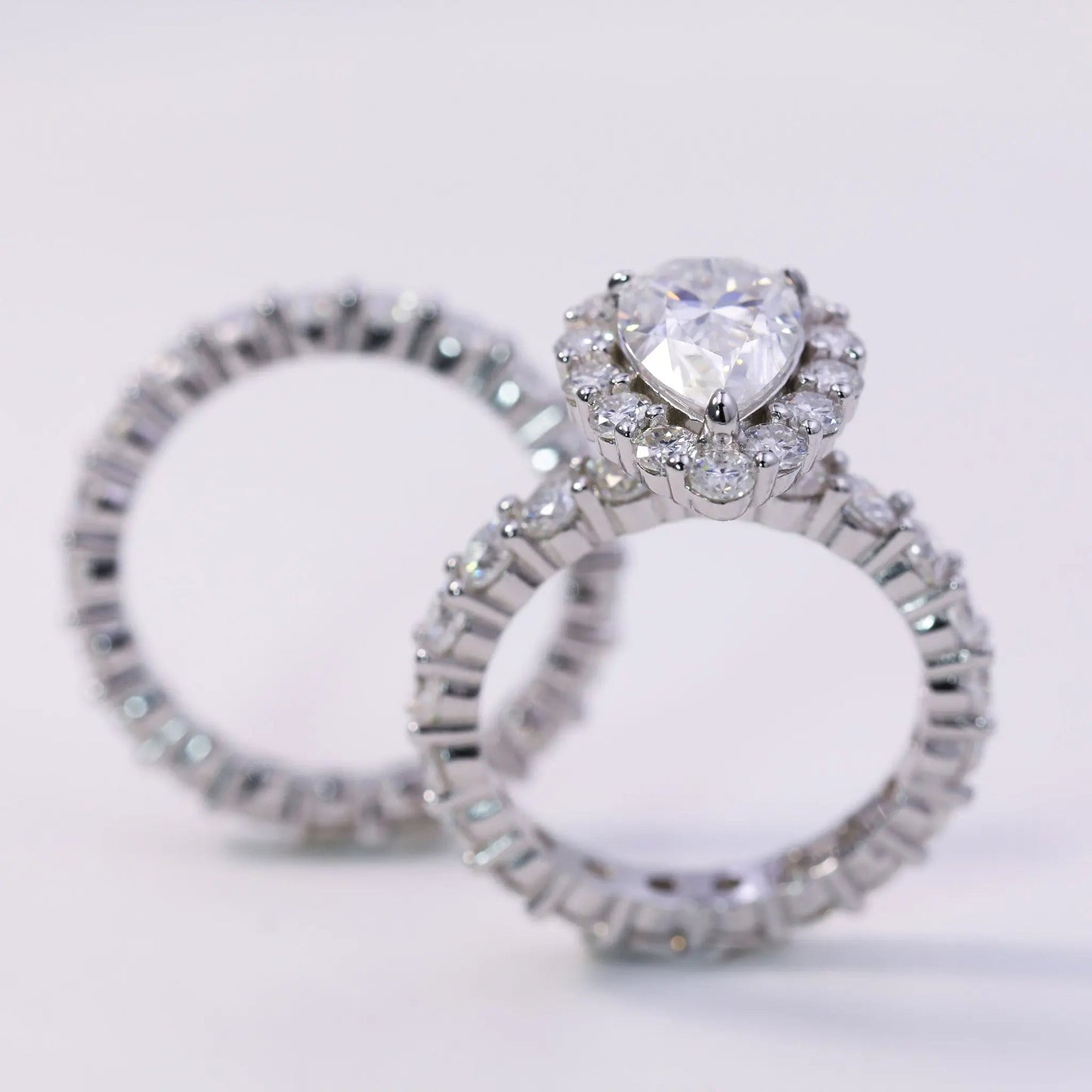 3ct Pear - Shaped Moissanite Engagement Ring Set – 925 Sterling Silver with Round Cut Moissanite Eternity Band - bocosjewelry