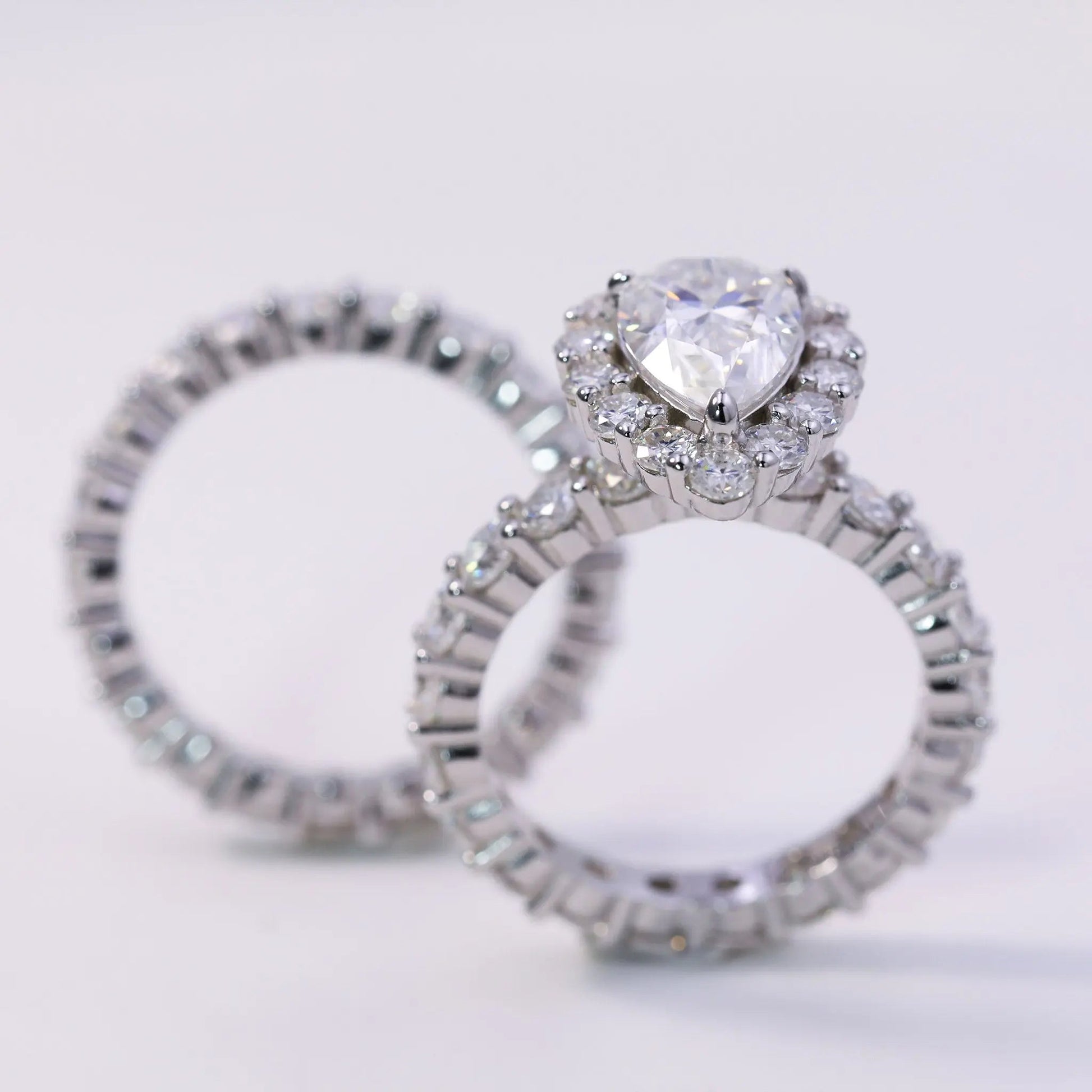 3ct Pear - Shaped Moissanite Engagement Ring Set – 925 Sterling Silver with Round Cut Moissanite Eternity Band - bocosjewelry