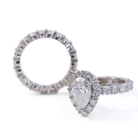 3ct Pear - Shaped Moissanite Engagement Ring Set – 925 Sterling Silver with Round Cut Moissanite Eternity Band - bocosjewelry