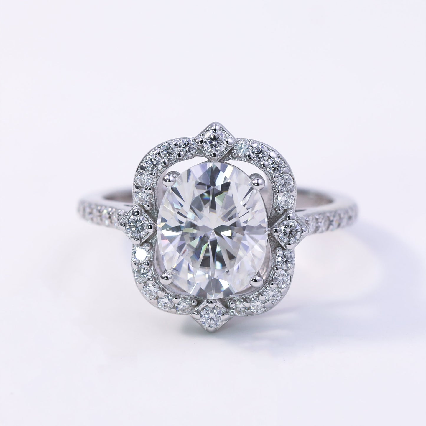 3ct Oval Cut Moissanite Engagement Ring – 925 Sterling Silver Oval Halo Bridal Ring for Women