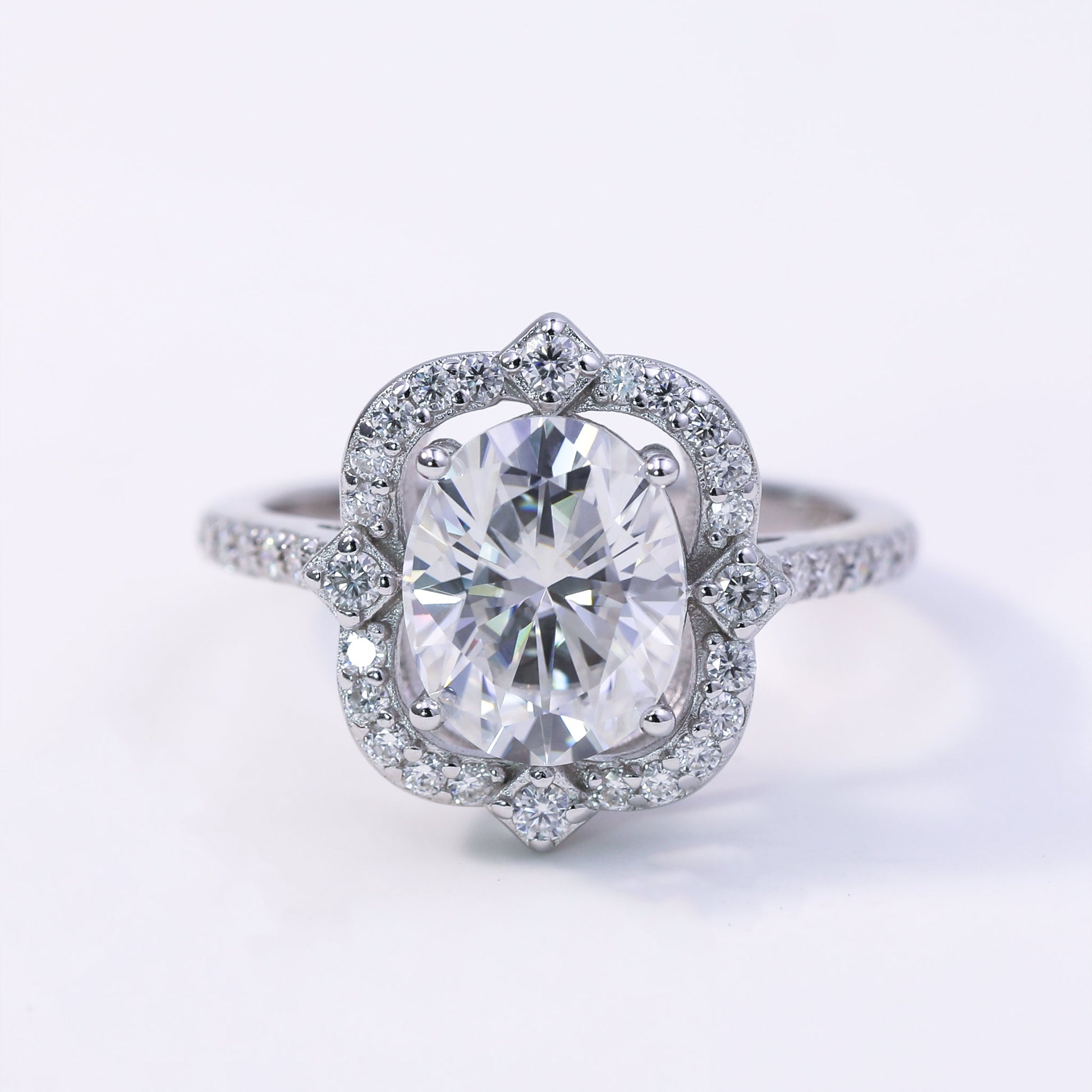 3ct Oval Cut Moissanite Engagement Ring – 925 Sterling Silver Oval Halo Bridal Ring for Women