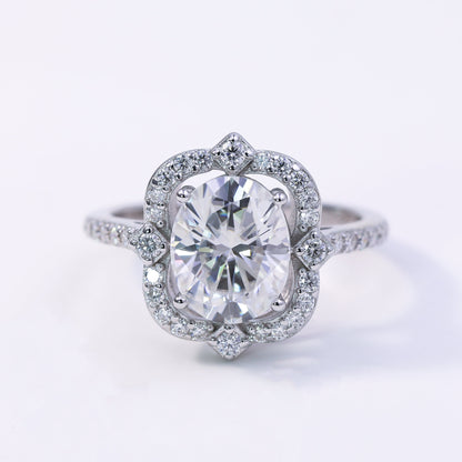 3ct Oval Cut Moissanite Engagement Ring – 925 Sterling Silver Oval Halo Bridal Ring for Women