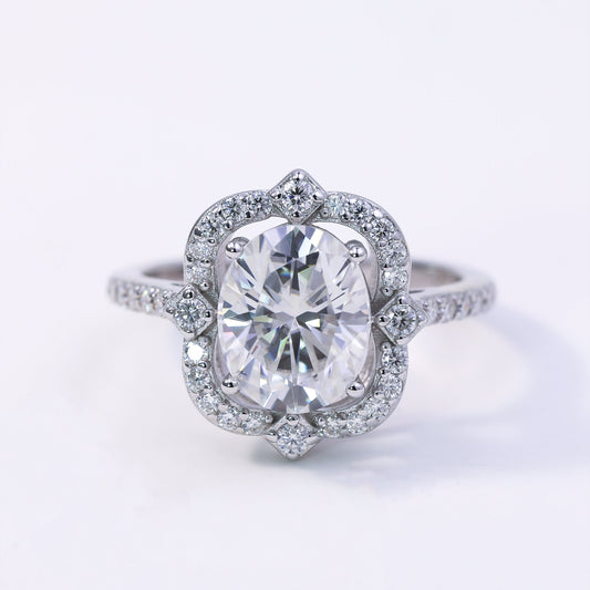 3ct Oval Cut Moissanite Engagement Ring – 925 Sterling Silver Oval Halo Bridal Ring for Women