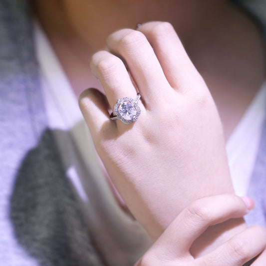 3ct Oval Cut Moissanite Engagement Ring – 925 Sterling Silver Oval Halo Bridal Ring for Women
