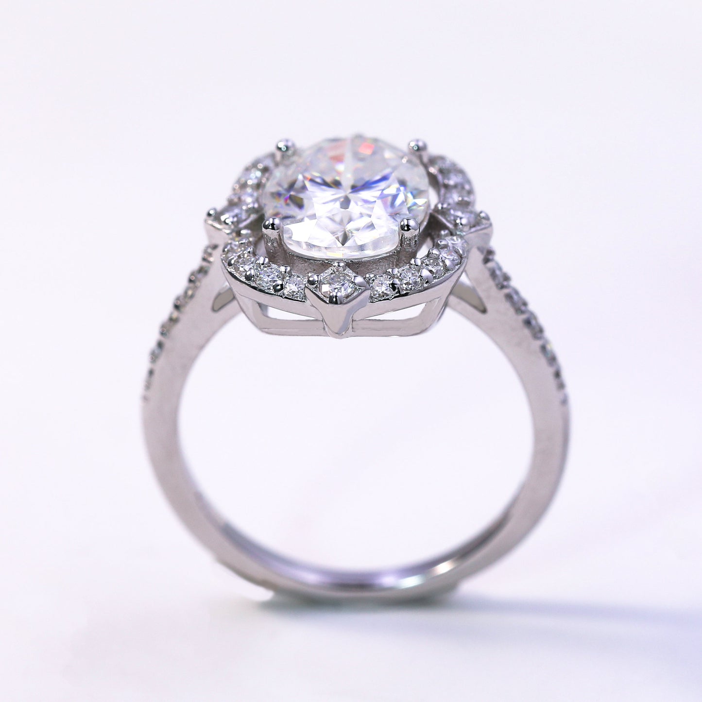 3ct Oval Cut Moissanite Engagement Ring – 925 Sterling Silver Oval Halo Bridal Ring for Women