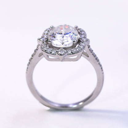 3ct Oval Cut Moissanite Engagement Ring – 925 Sterling Silver Oval Halo Bridal Ring for Women