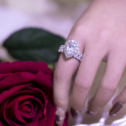 3ct Pear Shaped Moissanite Engagement Ring Set – 925 Sterling Silver Halo Bridal Ring Set for Women