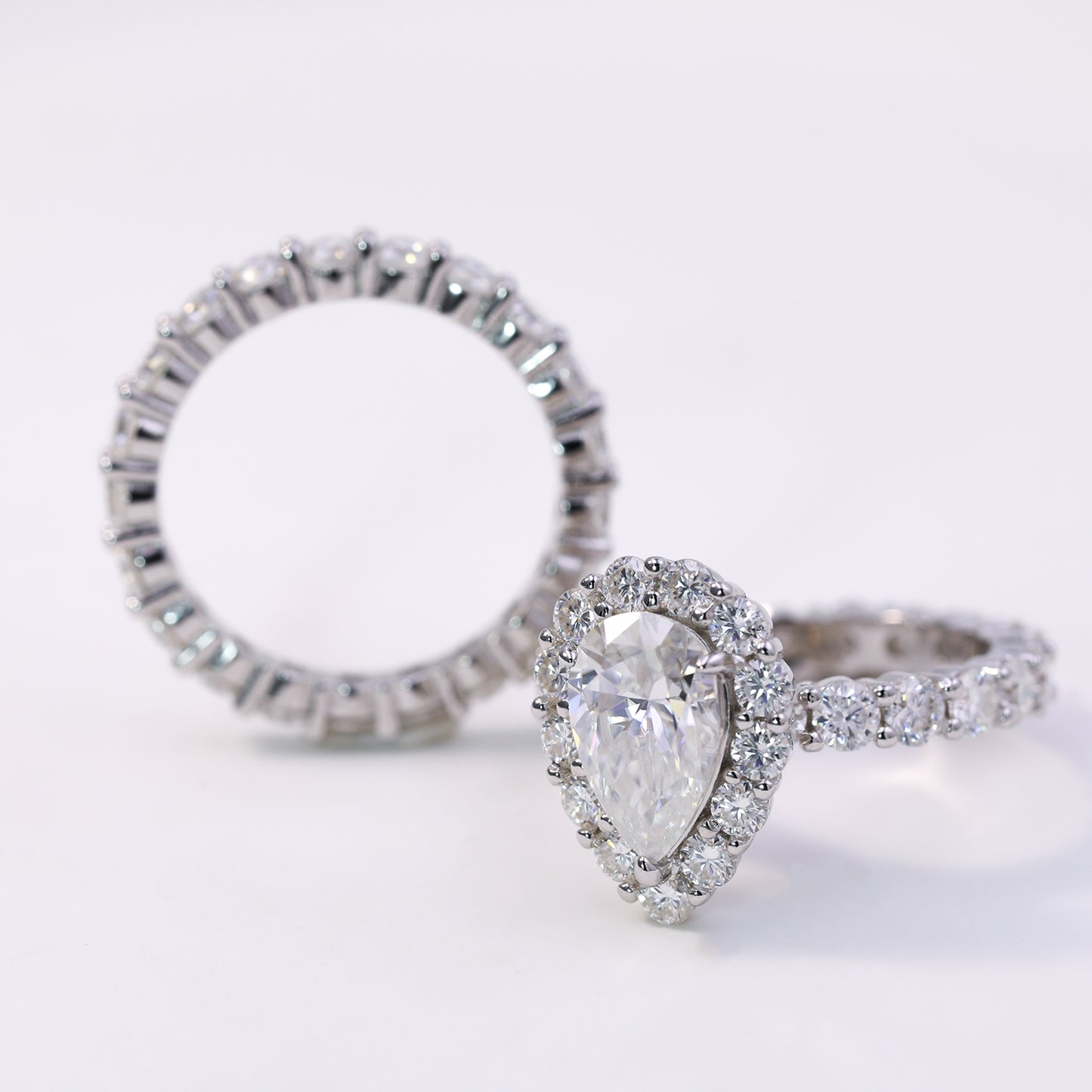 3ct Pear Shaped Moissanite Engagement Ring Set – 925 Sterling Silver Halo Bridal Ring Set for Women