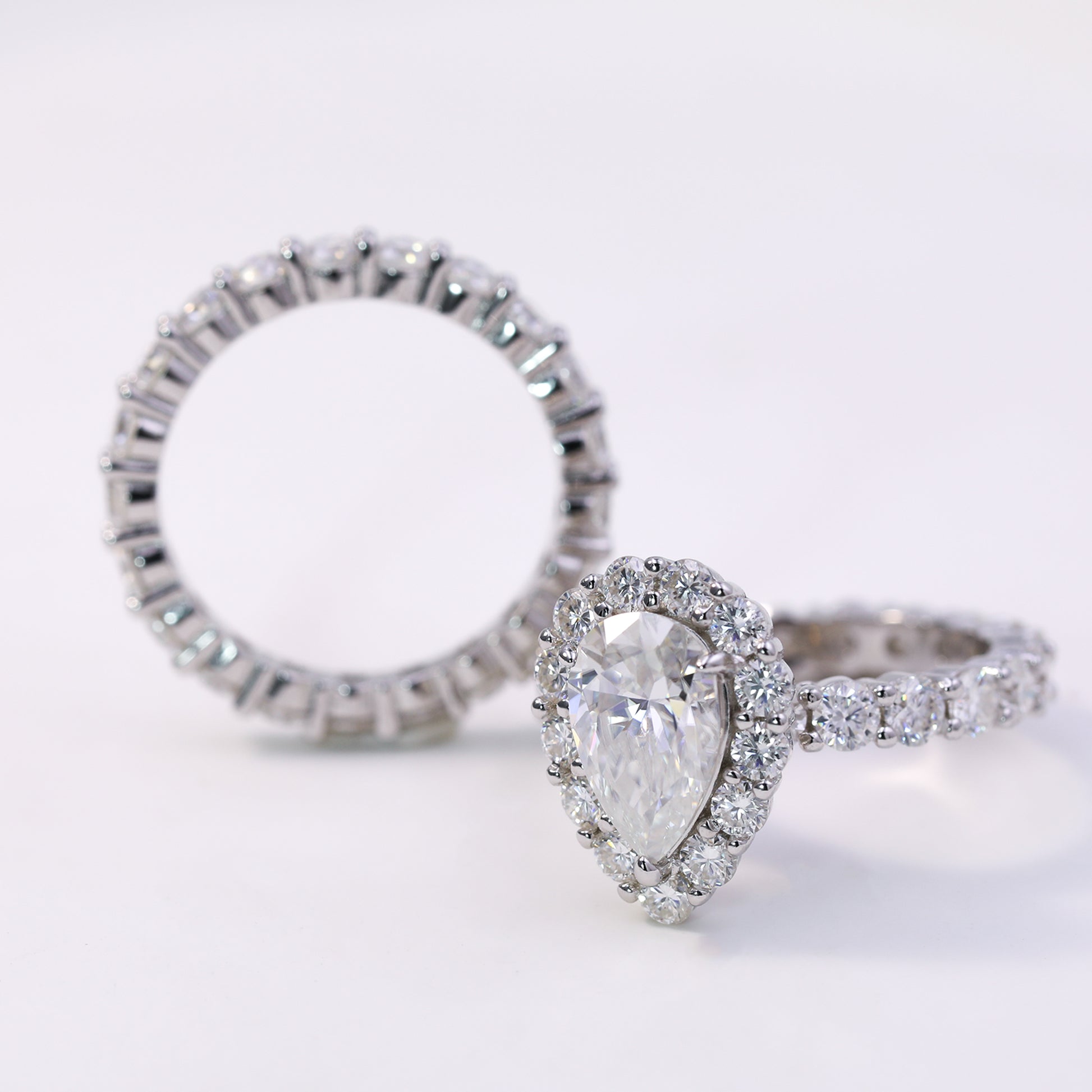 3ct Pear Shaped Moissanite Engagement Ring Set – 925 Sterling Silver Halo Bridal Ring Set for Women