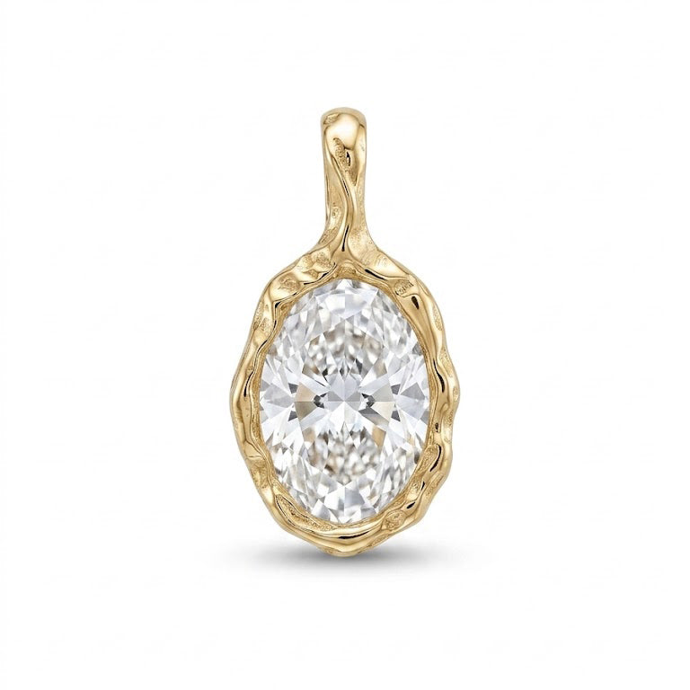 Molten Lava Bezel Pendant - Oval Lab-Grown Diamond (1ct / 2ct)